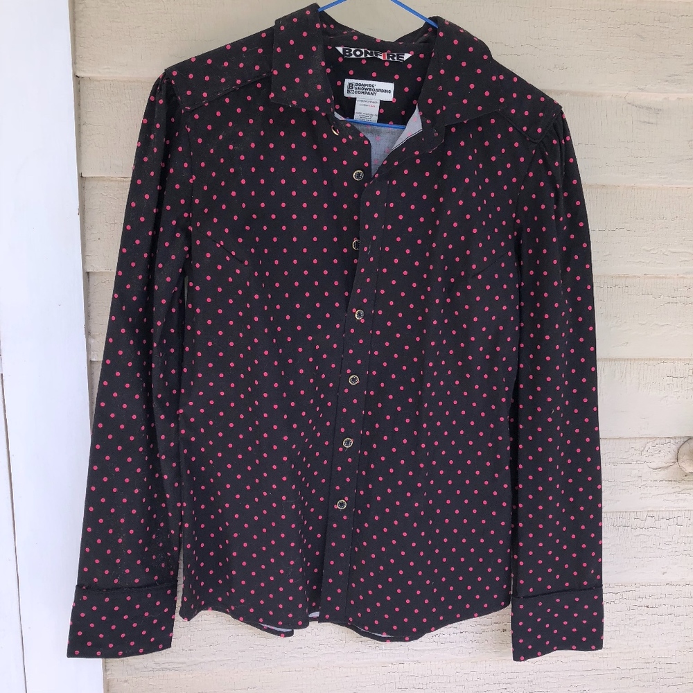 BONFIRE dotted black 97% cotton stretch/NWOT